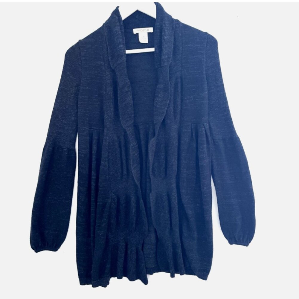 ARDEN B Y2K Black Glittery Knit Open Front Cardigan Pleated Balloon Sleeves XS